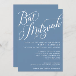 Modernes Geblüht Script, Dusty Blue Bat Mitzvah Einladung
