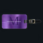 Modernes, gebürstetes Metallic-Violet-Monogramm Gepäckanhänger<br><div class="desc">Modernes,  gebürstetes,  metallisches Violett-Monogramm-Gepäckstück</div>