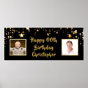 Modernes Geburtstag JEDES Foto Gold Stars Schwarz Poster