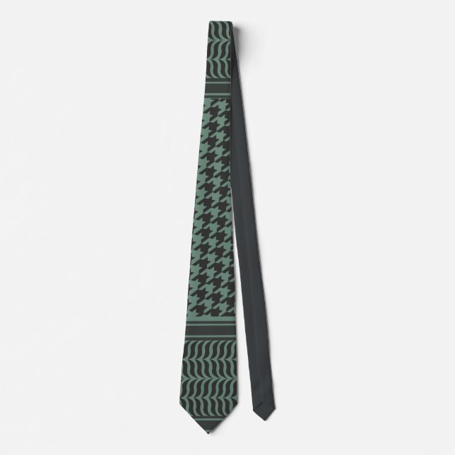 Modernes gedämpftes olivfarbenes Houndstooth-Muste Krawatte (Vorderseite)