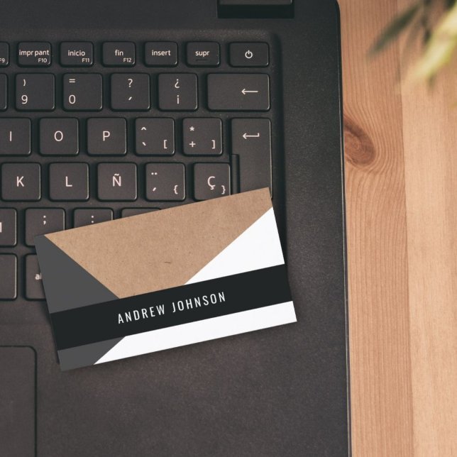 Modernes gedrucktes Kraftpapier Grau weiß geometri Visitenkarte (Von Creator hochgeladen)