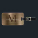 Modernes, gegossenes Metallic-Gold-Monogramm Gepäckanhänger<br><div class="desc">Moderne,  gebürstete Metallgold-Monogramm-Gepäckmarke</div>