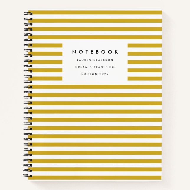 Modernes, gelb gestreiftes Notebook mit Mustard Notizbuch (Vorderseite)
