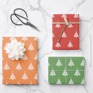 Modernes, gelb-grünes Weihnachtsbaummuster Geschenkpapier Set