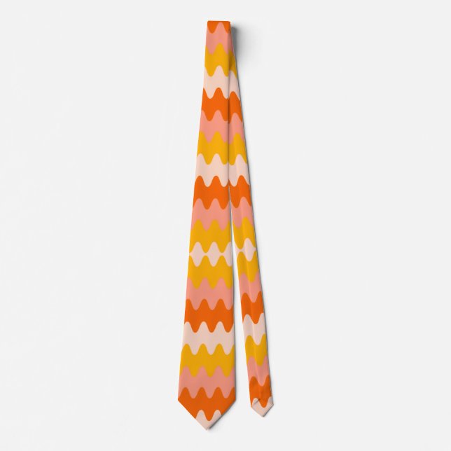 Modernes Gelb, Orange und Weiß Zig Zag Muster Krawatte (Vorderseite)