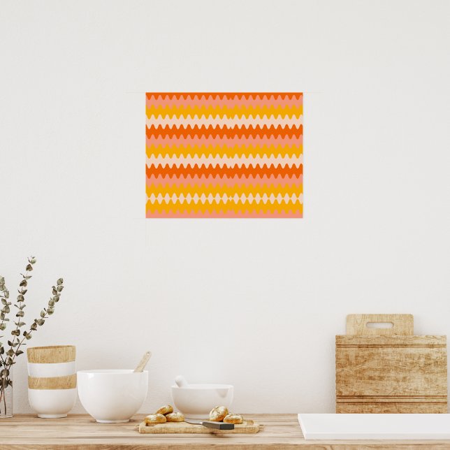Modernes Gelb, Orange und Weiß Zig Zag Muster Poster (Küche)