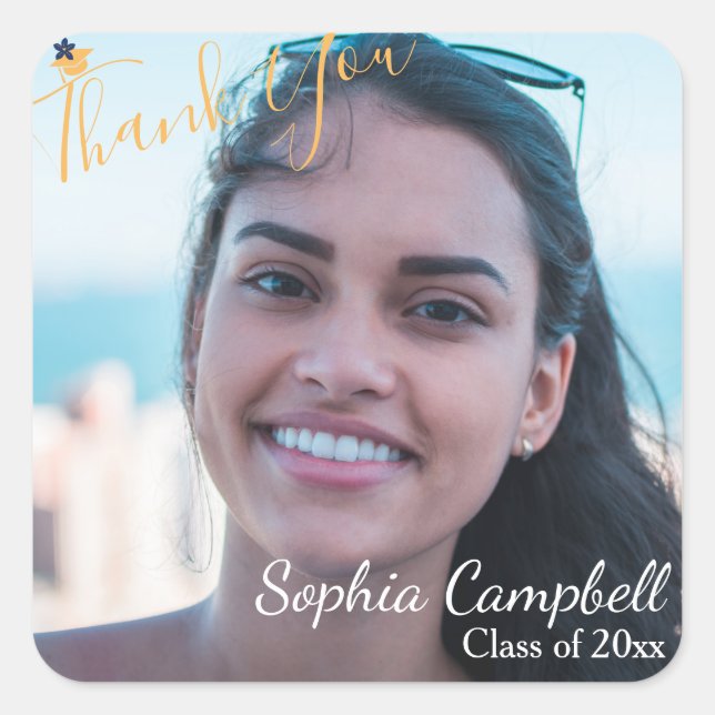 Modernes Gelbes Abschluss-Quadrat Quadratischer Aufkleber (Vorderseite)