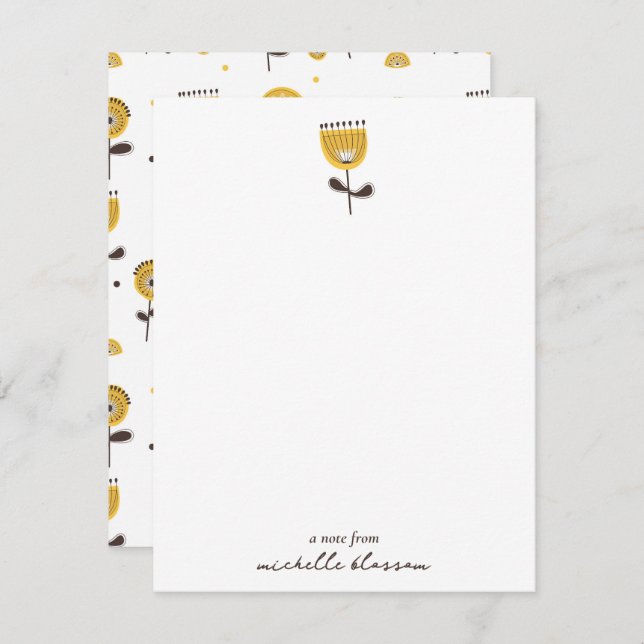 Modernes gelbes Blumenmuster aus dem Mittelalter Mitteilungskarte (Vorne/Hinten)