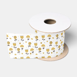 Modernes gelbes Blumenmuster aus dem Mittelalter Satinband