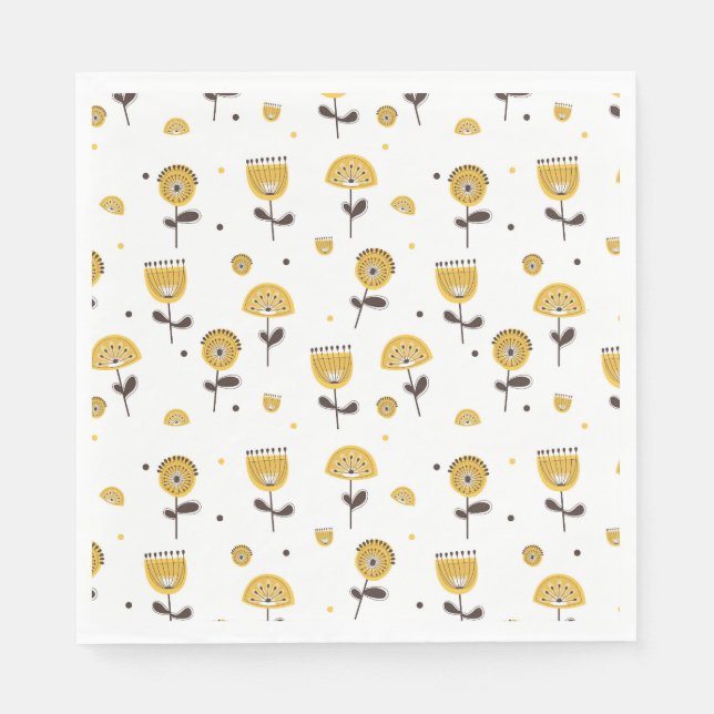 Modernes gelbes Blumenmuster aus dem Mittelalter Serviette (Vorderseite)