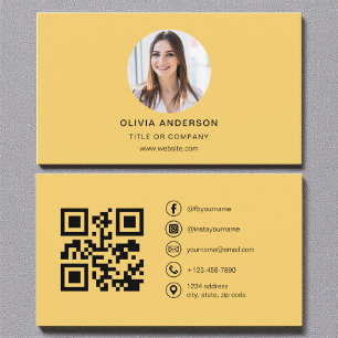 Modernes Gelbes Foto mit QR Code Social Media Visitenkarte