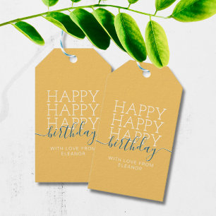 Modernes gelbes Glück zum Geburtstag Geschenkanhänger