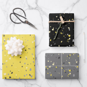 Modernes Gelbes Grau Terrazzo Muster Geschenkpapier Set