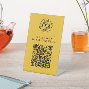 Modernes gelbes individuelles Geschäftslogo QR-Cod Sockelschild