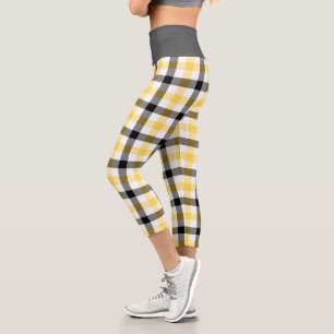 Modernes Gelbes Kariertes Tartan-Muster Capri Leggings