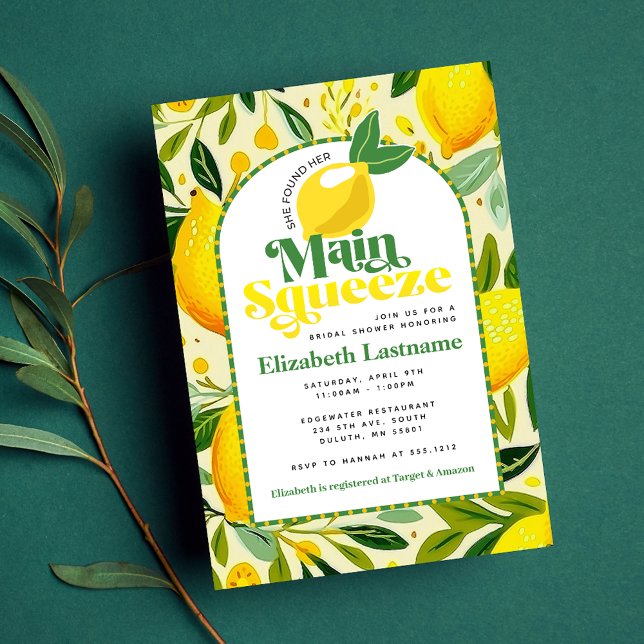 Modernes Gelbes Lemon Main Squeeze Brautparty Einladung (Von Creator hochgeladen)