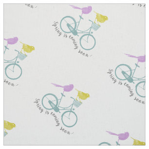 Modernes Gelbes Lila Bird Mint Bicycle Muster Stoff