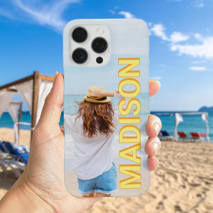 Modernes Gelbes Orangenmonogramm Name-Foto iPhone 16 Pro Max Hülle