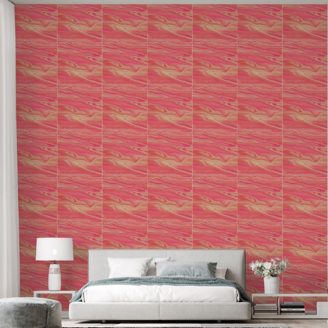 Modernes Gelbes Rosa Tapete (Schlafzimmer)