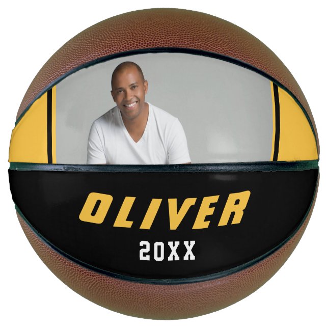 Modernes Gelbes Schwarzes Individuelle Name Text F Basketball (Vorderseite)