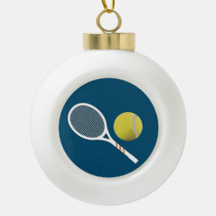Modernes Gelbes Tennisball Retro-Racket Keramik Kugel-Ornament