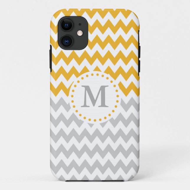 Modernes Gelbgrau Mit Monogramm Zickzack Case-Mate iPhone Hülle (Rückseite)