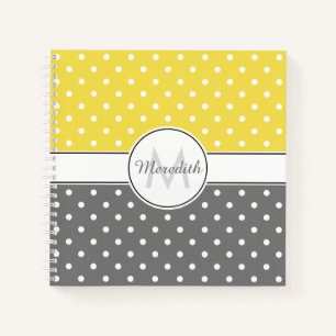 Modernes Gelbgraues Polka-Dot-Muster Monogramm Notizbuch
