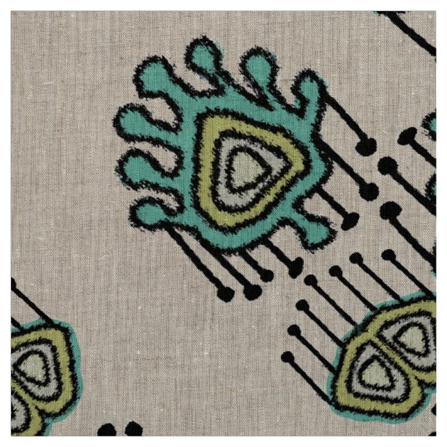 Modernes Gelbminze Grau-Tribal-Gewebe Stoff (Muster)