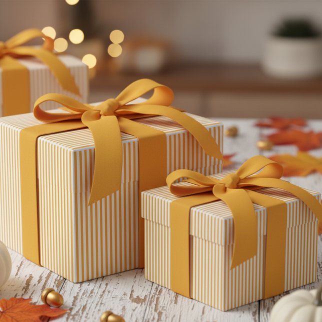 Modernes Gelbstreifen-Muster für Sonnenblumen Geschenkpapier (Modern & Classic Sunflower Yellow Wrapping Paper. Trendy Navy Blue & White Chic Stripes Pattern)