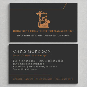 Modernes General Construction Management Black Visitenkarte