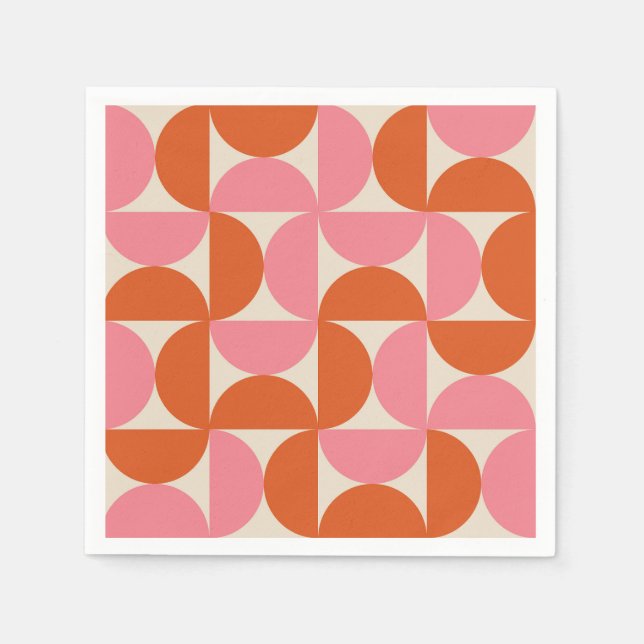 Modernes geometrisch-rosa-orangefarbenes Muster de Serviette (Vorderseite)