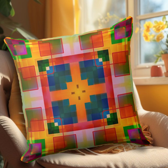Modernes geometrisches, abstraktes Gestaltkissen Kissen (Pillow with an abstract geometric pattern in bold colors.)