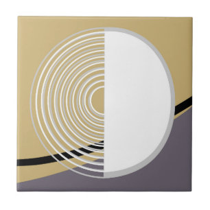 Modernes geometrisches Abstraktes Weiß, Gelb und G Fliese