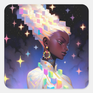 Modernes geometrisches Anime-Girl Quadratischer Aufkleber