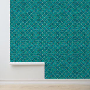 Modernes geometrisches aquamarines und goldenes Dr Tapete