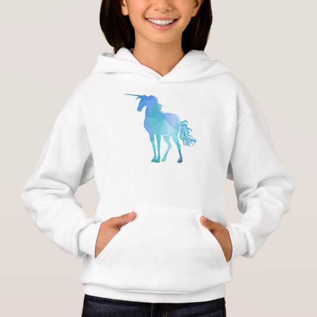 Modernes geometrisches blaues Einhorn Hoodie (Vorderseite)