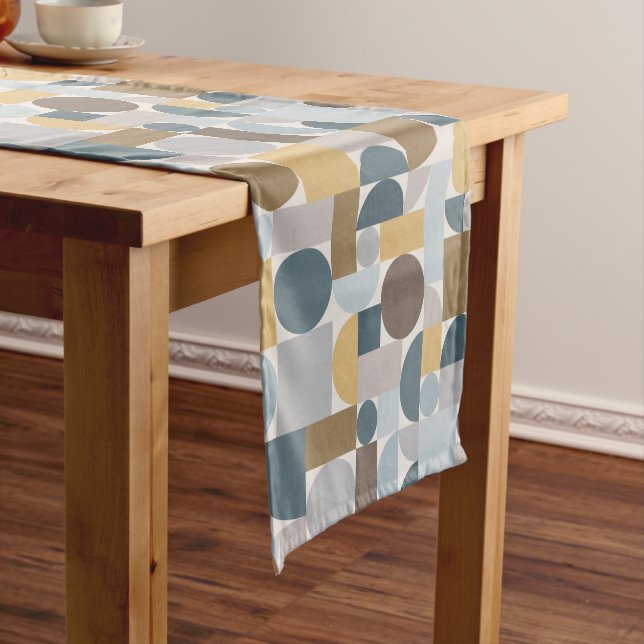 Modernes geometrisches blaues Gold Mitte des Jahrh Kurzer Tischläufer (Beispiel)