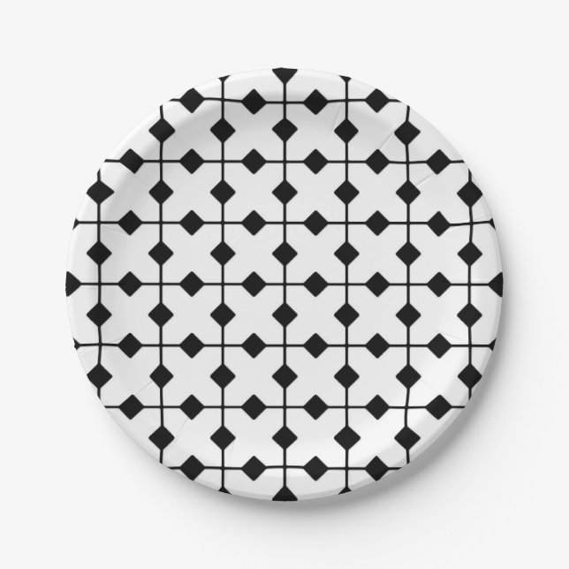 Modernes geometrisches, Diamanten - Schwarzweiss Pappteller (Vorderseite)