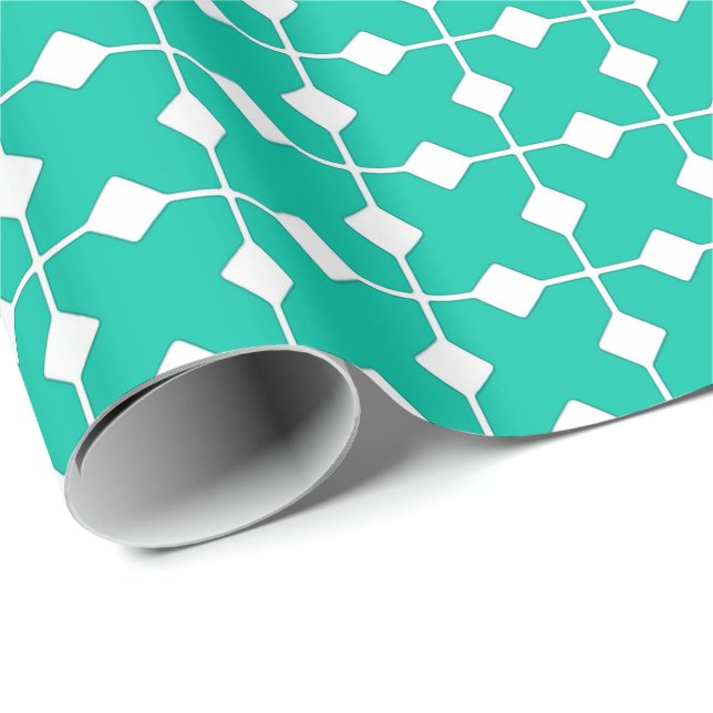 Modernes geometrisches, Diamanten - Türkis Geschenkpapier (Rolleneckpunkt)