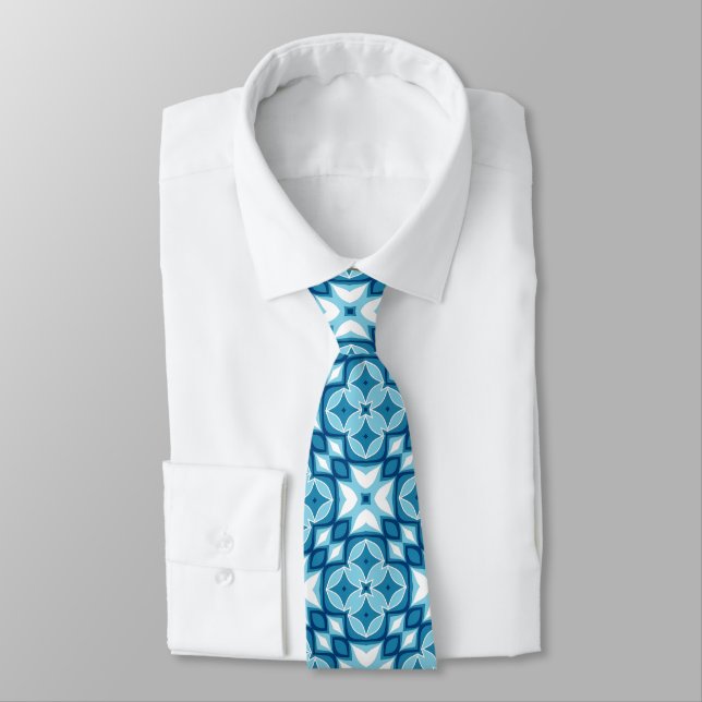 Modernes geometrisches Fliesenmuster Denim Blue &  Krawatte (Gebunden)