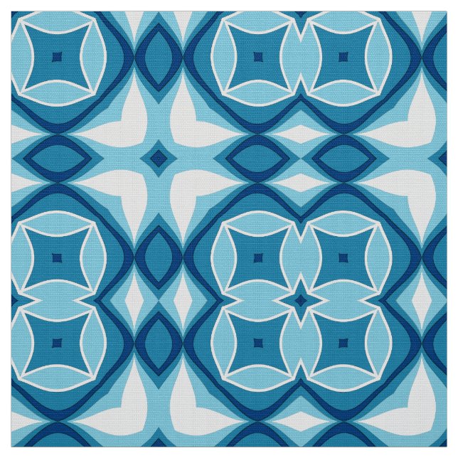 Modernes geometrisches Fliesenmuster Denim Blue &  Stoff (Muster)