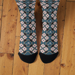 Modernes geometrisches, florales Monogramm Nahtlos Socken
