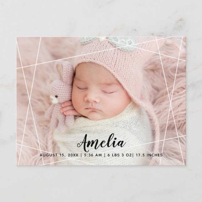 Modernes geometrisches Foto Brith Ankündigungspostkarte (Vorderseite)