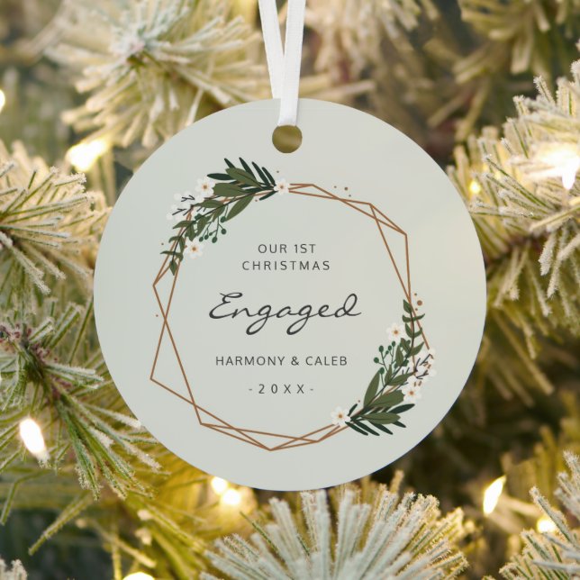 Modernes geometrisches Foto Unser erstes Weihnacht Ornament Aus Metall (InSitu)