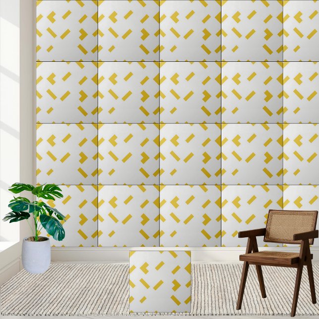 Modernes geometrisches gelbes und weißes Muster Fliese (Modern Geometric Yellow and White Pattern Ceramic Tile)