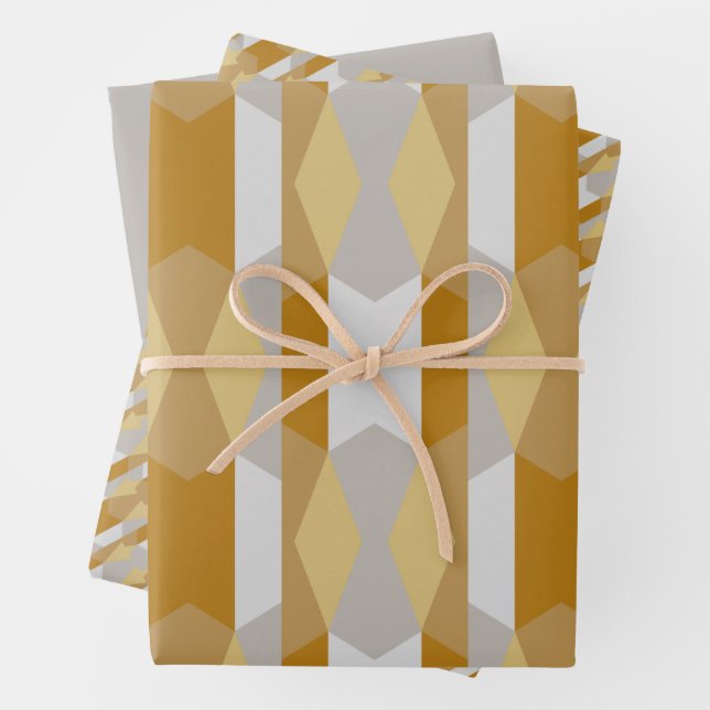 Modernes geometrisches Gold, grau Geschenkpapier Set (Beispiel)