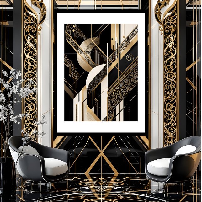 Modernes, geometrisches Gold im Art Deco 1920 Schw Poster (Von Creator hochgeladen)