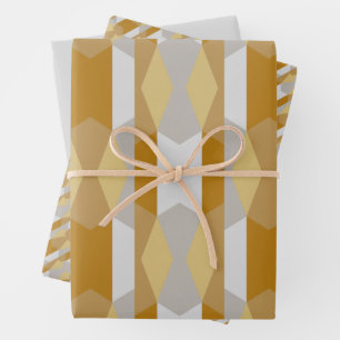 Modernes geometrisches Gold und Grau Geschenkpapier Set