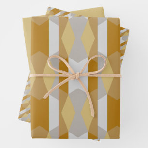 Modernes geometrisches Gold und Silvery Gray Geschenkpapier Set