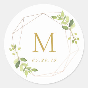 Modernes geometrisches Greenery Wedding Monogram Runder Aufkleber